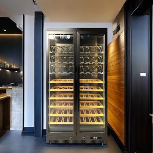 Climate control custom wine refrigerator cabinet with acrylic shelves 01