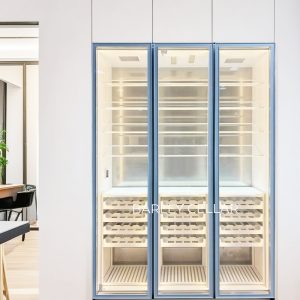 customized elegant white built in refrigerated wine cabinet 01